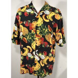 Men’s Size L Joey Richi Silk Hawaiian Shirt Pineapple Colorful Fruit Banana